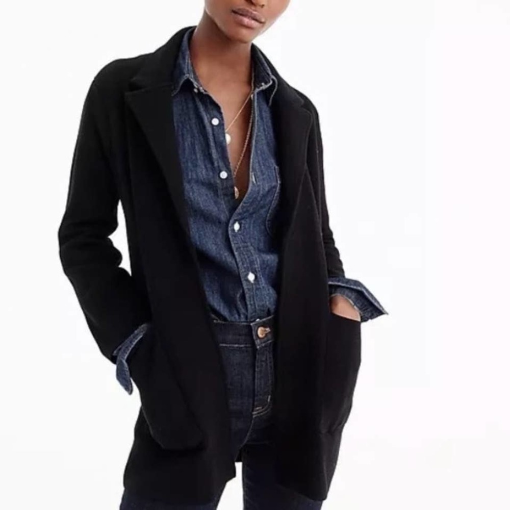 J. Crew Sophie Black Open Front Cardigan Sweater Blazer 100% Wool Jacket Sz XS